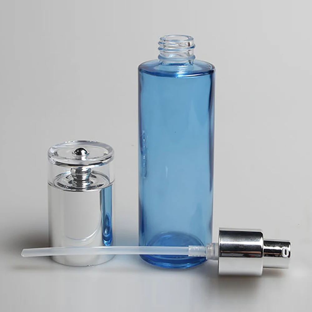 

Blue Pump Bottle with Spray/Lotion Pump,30ml Glass Skin Care Container