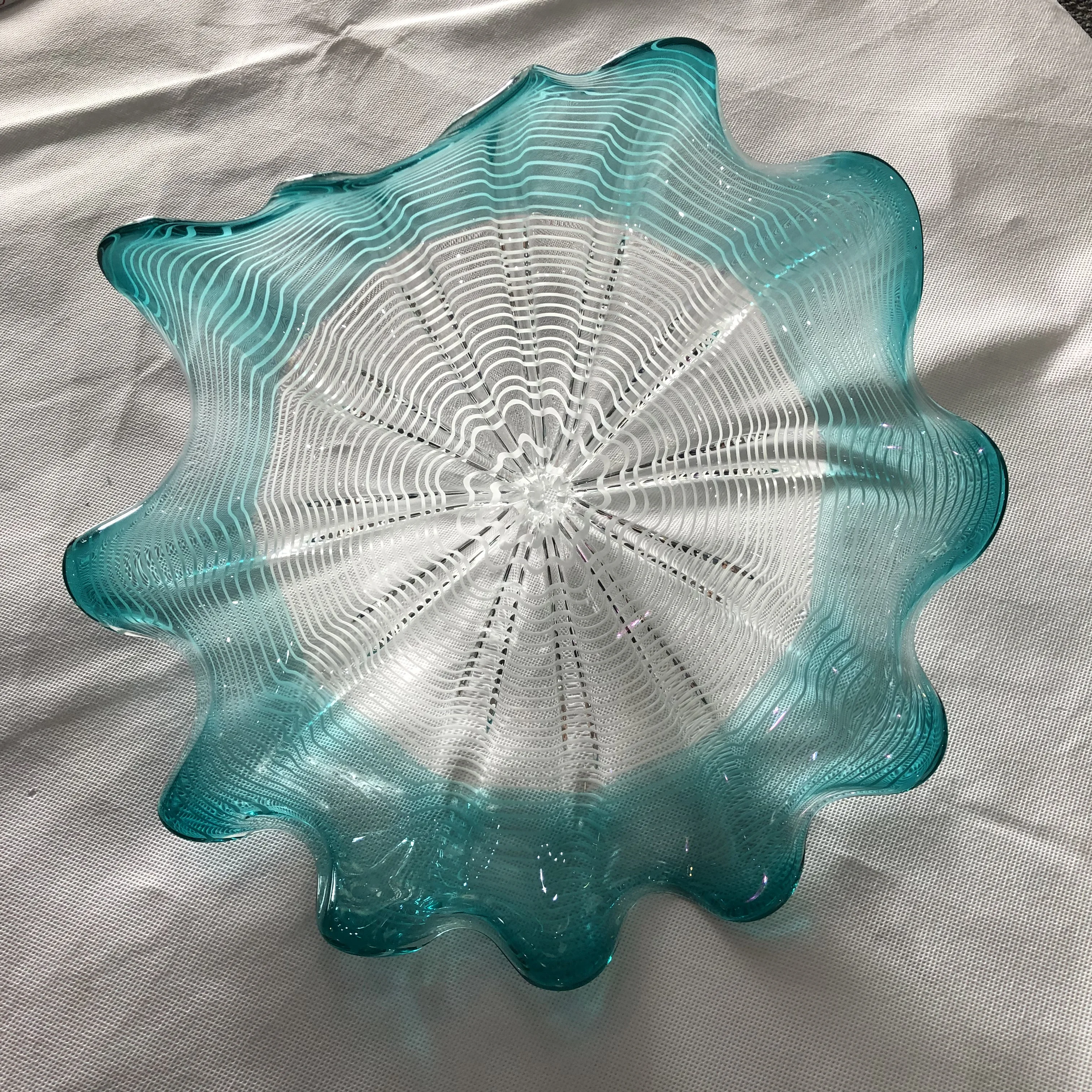 

Custom Blue Murano Glass Flower Wave Wall Art Hanging Plates Indoor Wall Decor Plates for Home Hotel Cafe