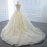 DD JYOY Elegant Lace Ball Gown Wedding Dress Pearls Beads 3D Lace Wedding Gown Bridal Lace Up Back Court Train Scoop Neck