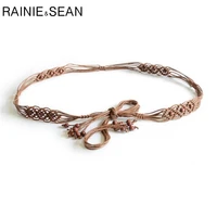 rainie sean belts for women bohemian thin waist belt for dress brown wooded bead female casual braided belt for women