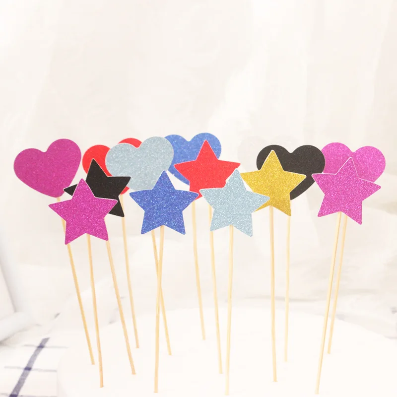 

10pcs Colorful Cake Topper Star Heart Happy Birthday Party Cake Decora Supplies Baby Shower Decoration Wedding Party