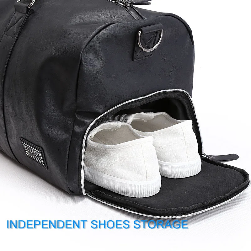 Male Leather Travel Bag Large Duffle Independent Shoes Storage Big Fitness Bags Handbag Luggage Shoulder Black B143 | Багаж и сумки