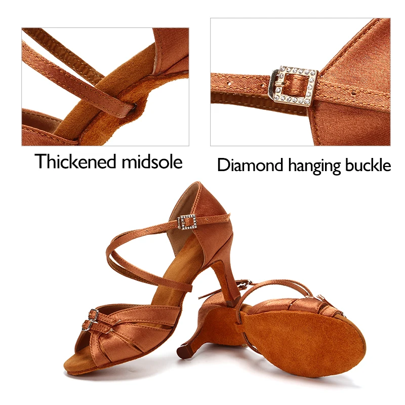 DKZSYIM Latin Dance Shoes Women Ballroom Pole Dance Shoes Salsa Modern Tango High Heel Latin Shoes Adjustable For Girls Ladies