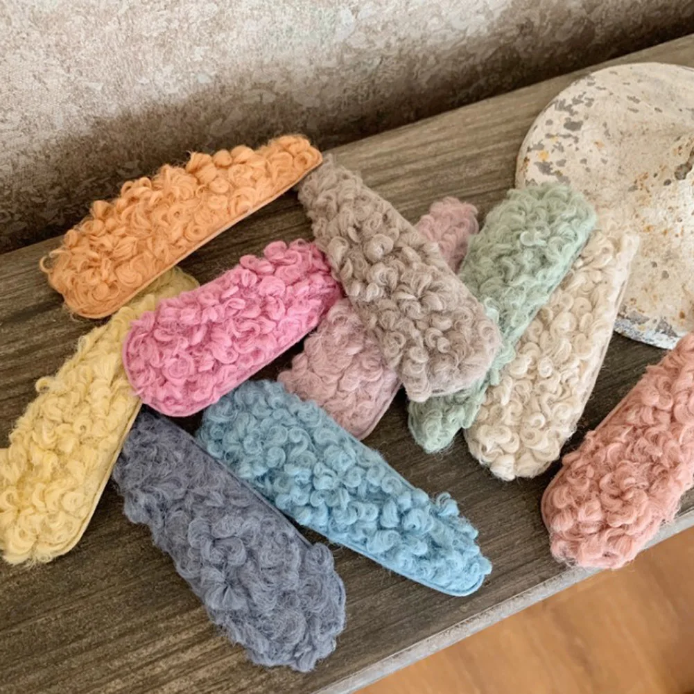 Красочные зажимы для волос женщин мех шерсть капля завиток пушистый плюш полые