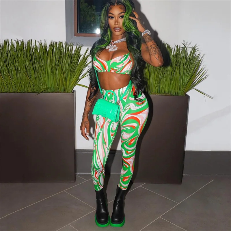 

Комплект из двух предметов Y2K с принтом для женщин, хипстерские майки и бюстгальтер + брюки-карандаш, подходящий костюм, Женская облегающая к...