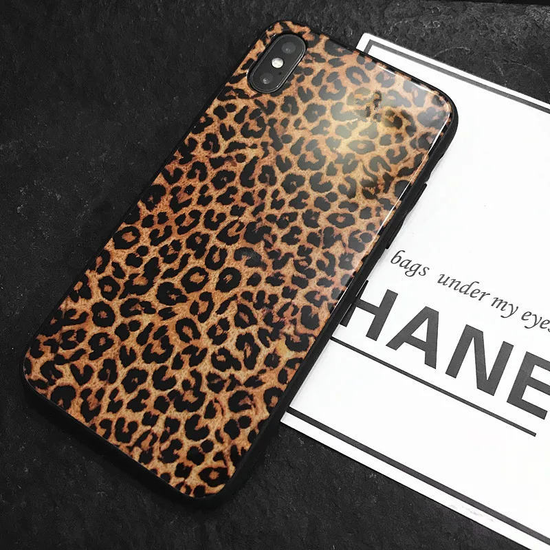 Защитный чехол со стеклом с леопардовым принтом для iPhone 7 8 6 6S Plus X XS MAX XR 8plus
