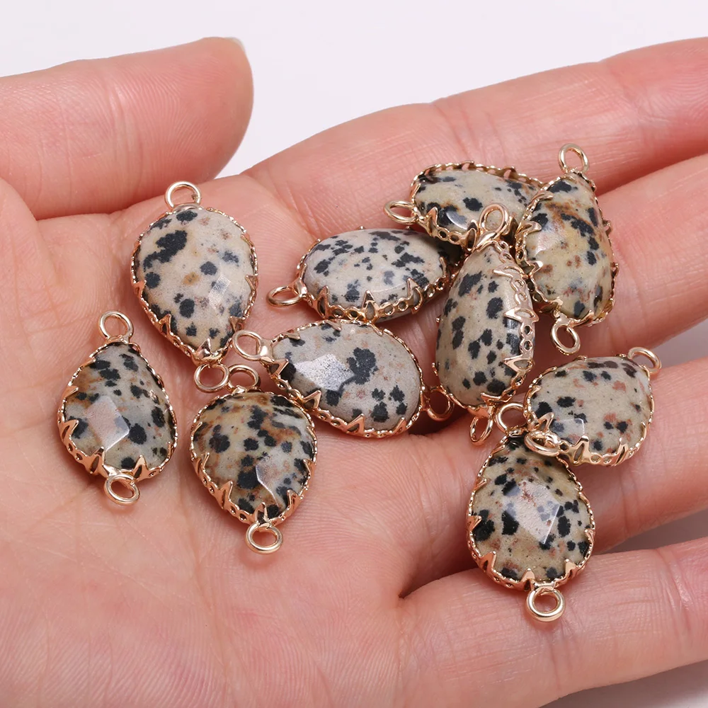

1pcs Natural Stone Charms Pendants Connectors Damation Jasper Double hole Drop-shaped Faceted DIY for Jewelry Necklace Bracelets