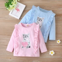 new fashion toddler girl fall clothes cotton lovely animal cat pattern ruffles long sleeve t shirt tops baby girl clothes 1 5y