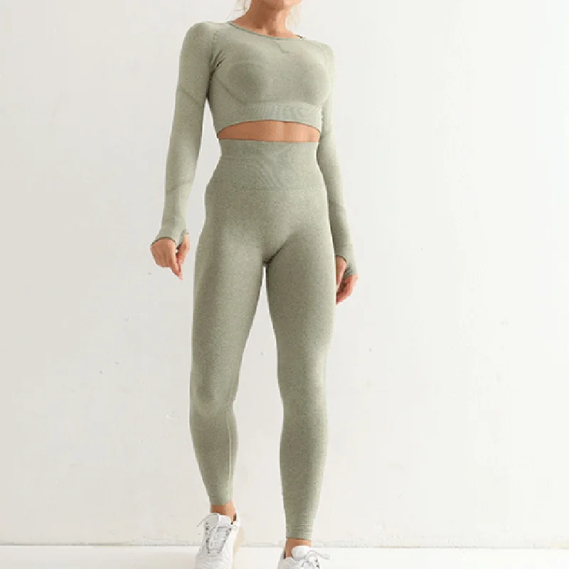 

New Seamless Yoga Suit Women's Long-Sleeved Blazer High Waist Hip-Lifting Sports Tights Single Yoga Top