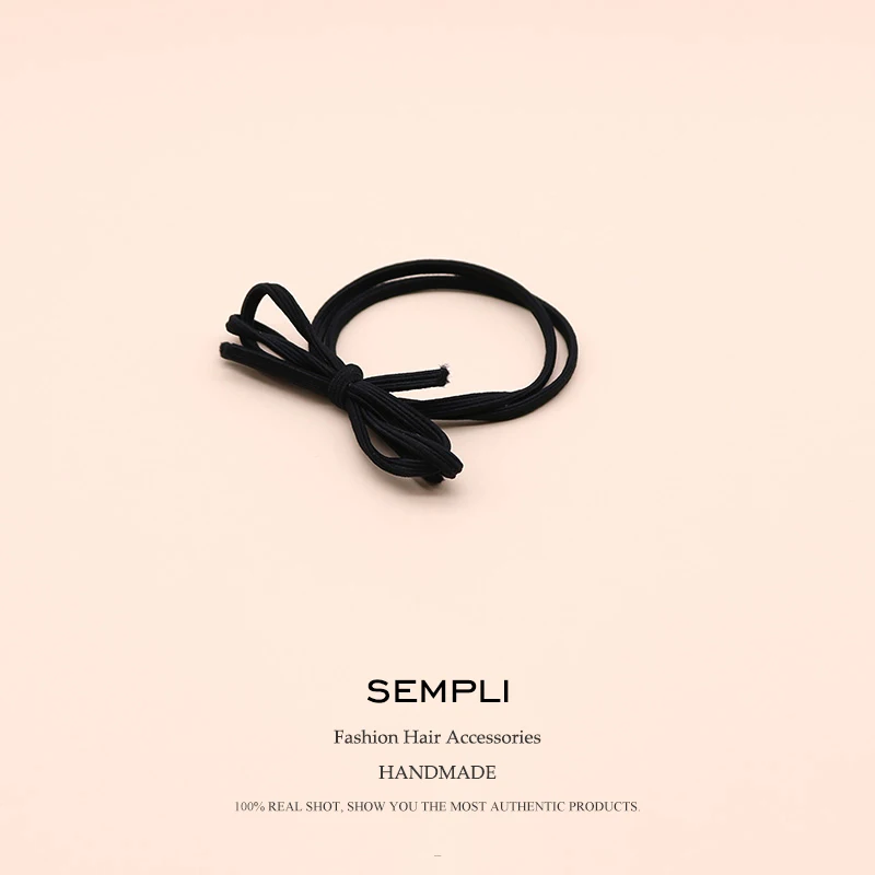 Black Sempli нейлон эластичные женские обручи пластиковые кристалл цветок Резиновая лента два жемчуга бант-узел Аксессуары для волос - Цвет: Black