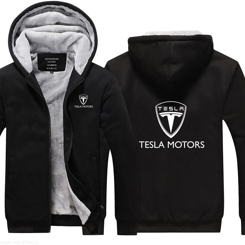 Толстовка мужская зимняя с капюшоном Tesla Motors утепленная бархатная куртка