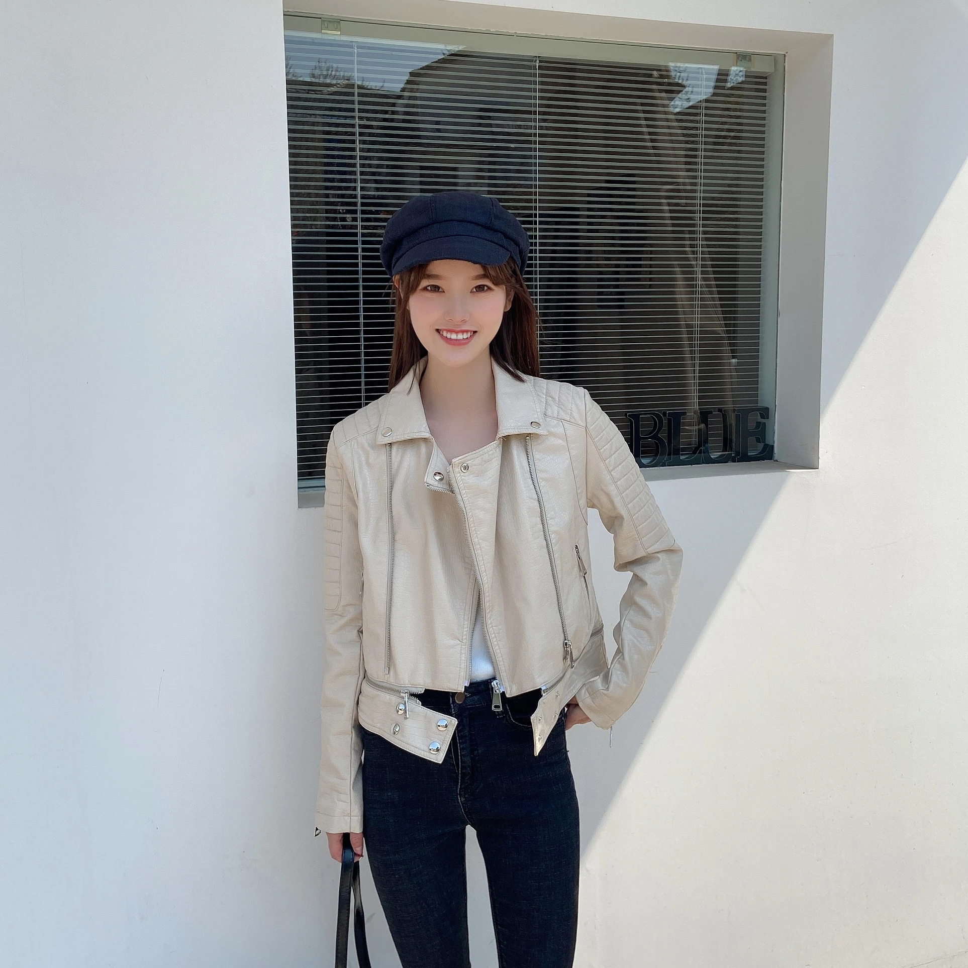 Hot New Fashion Women Motorcycle PU Leather Jackets Female Autumn Short Epaulet Zippers Coat Black Beige Red Outwear | Женская одежда