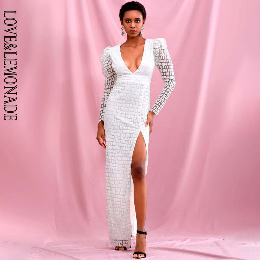 Женское вечернее платье LOVE & LEMONADE Белое Платье макси с v образным вырезом и