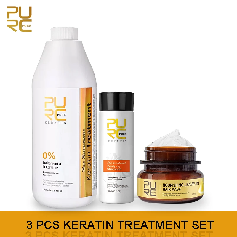 

PURC 1000ml Keratin Hair Treatment Set for Straightening Curly Hair Products Purifying Shampoo Deodorizing Leave-In Hair Mask