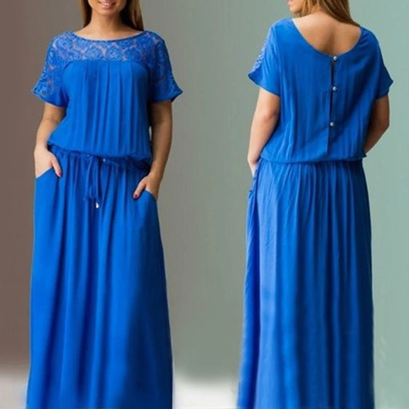 Кружевные платья высокого качества Robe Femme Ete шикарные платья размера плюс для женщин 4xl 5xl 6xl Sukienka Простое Элегантное платье с карманами