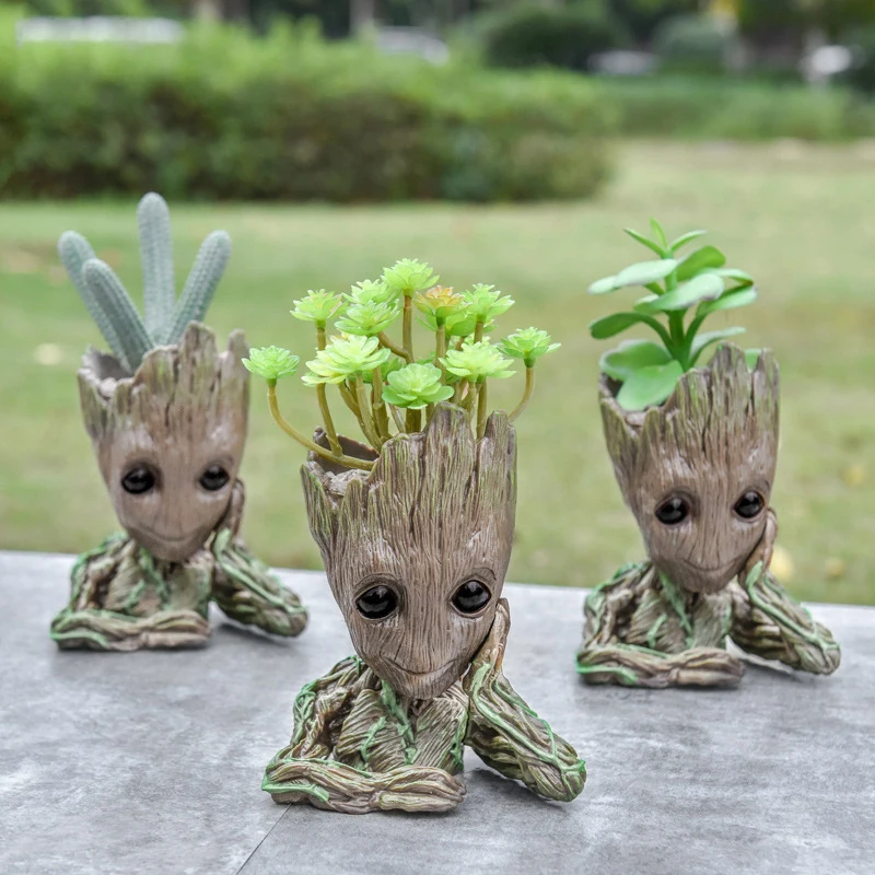Flower Pot Creative Home Baby Groot Flowerpot Cute Toy Pen Pot Holder PVC Hero Model Baby Tree Man Garden Plant Pot Groot