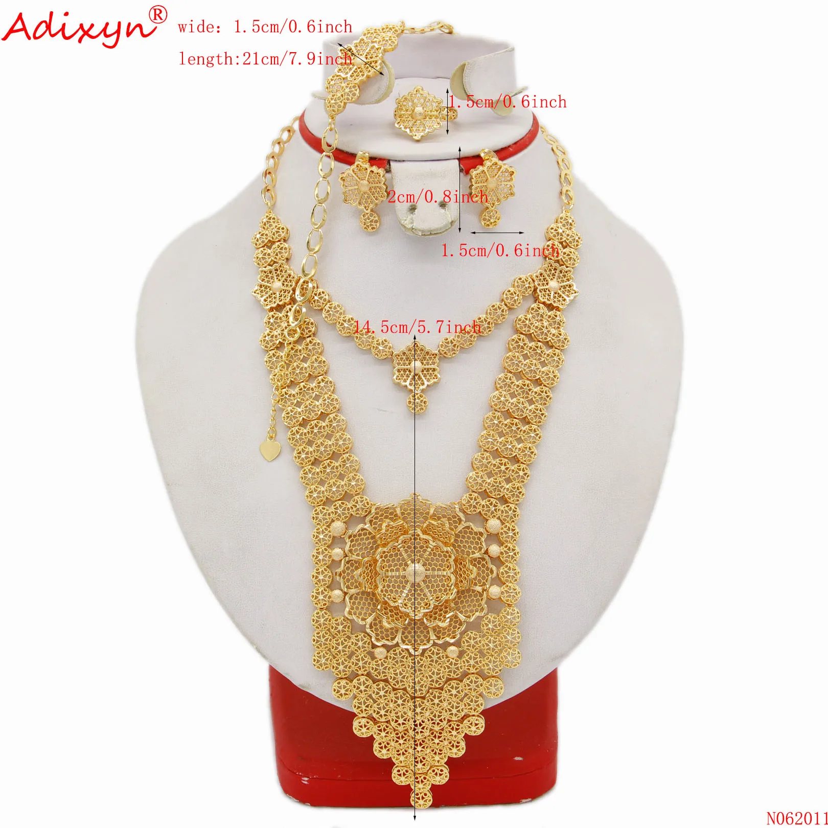 Adixyn 585 Rose gold color Plus Size Necklace Unusual earrings Bracelet Ring for women Hawaiian Jewelry sets N062011 | Украшения и
