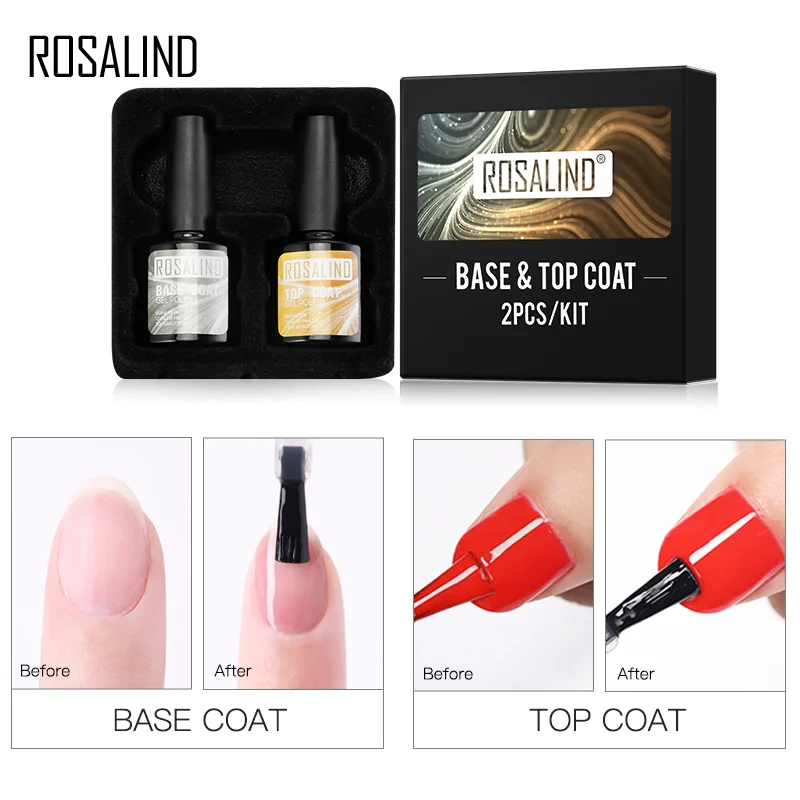 ROSALIND 10 мл основа и верхнее покрытие набор гель Яркий для маникюра лак ногтей