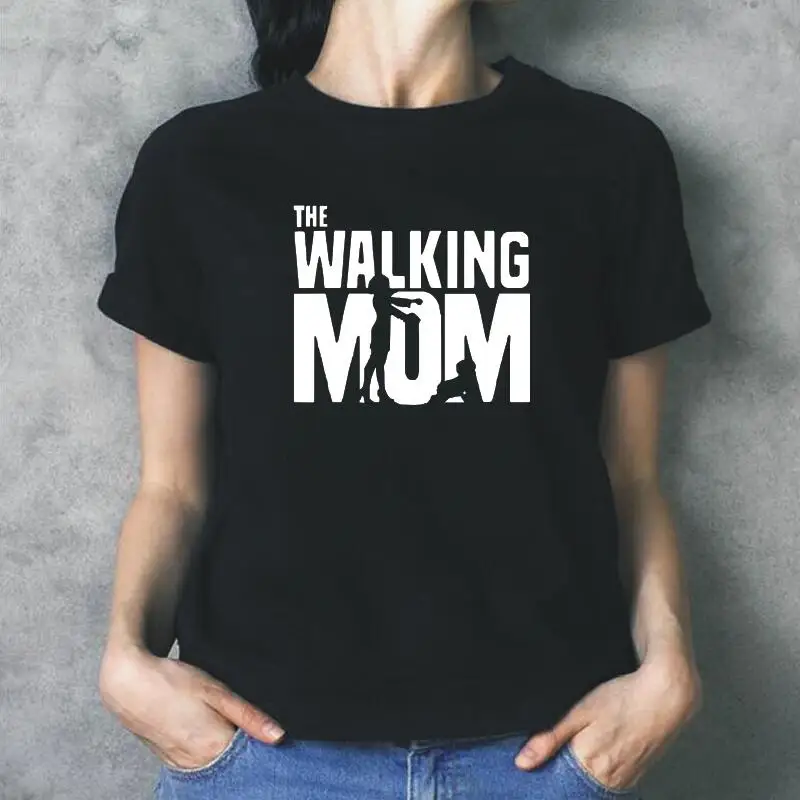 Забавная женская футболка с надписью The Walking Mom хипстерский короткий рукав