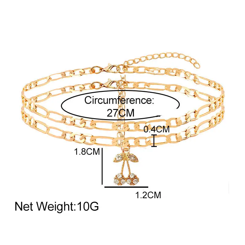 

Korean Fashion Crystal Cherry Anklets for Women Multi-layer Golden Cute Charm Sandals Beach Foot Jewelry Trendy Ankle Bracelets