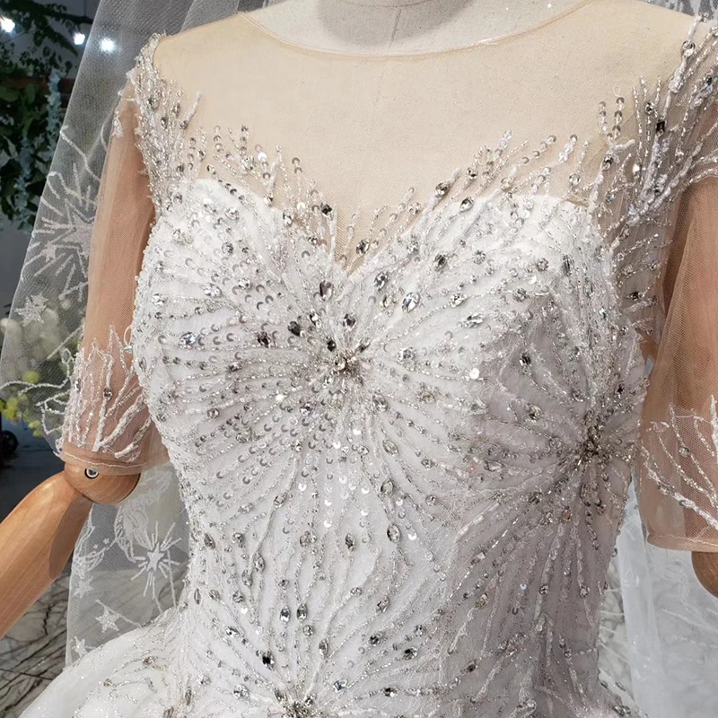 

HTL966 bridal vintage wedding dress lace short sleeves o-neck bead african wedding gowns for women 2020 with veil vestido noiva