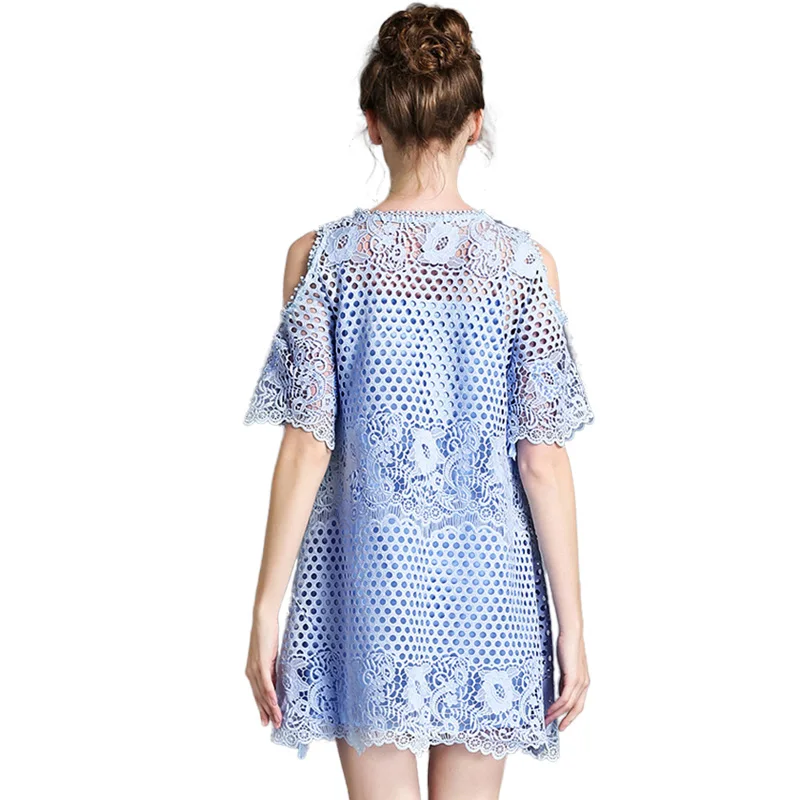 Size-S Diamond Beads Women Sexy Lace Dresses Summer Hollow Out Short Sleeve Mini For Party/Birthday B2237 | Женская одежда
