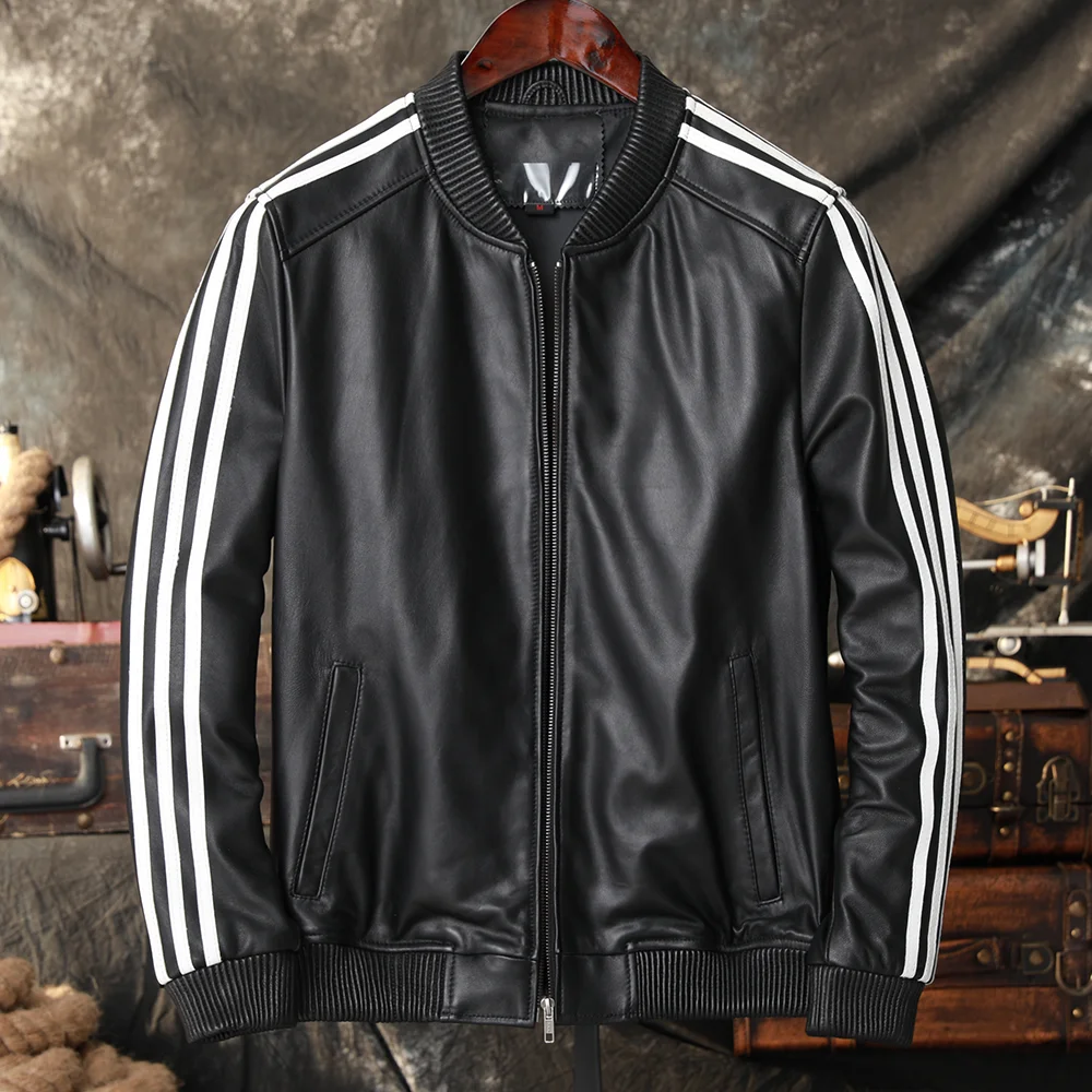 

Men's Genuine Leather Jacket Baseball Uniform Pure Sheepskin Jacket Spring Autumn Casual Jacket