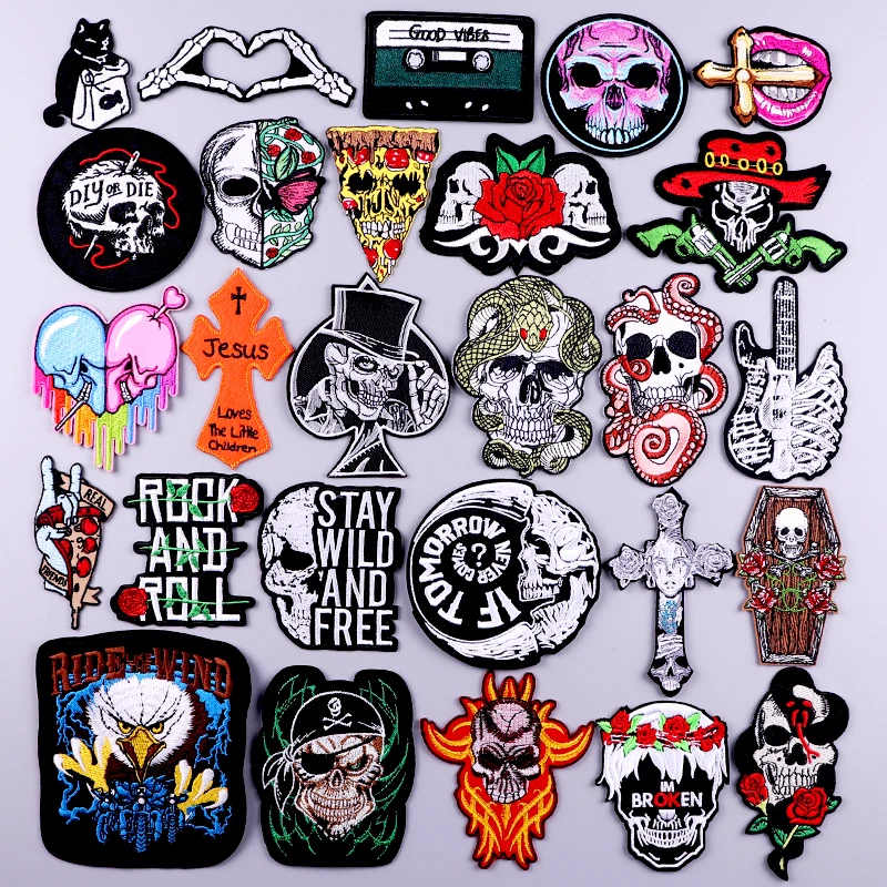 

Hippie Patch Iron On Patches For Clothing Thermoadhesive Patches On Clothes Punk Skull Embroidered Badge Patch On Clothes Stripe