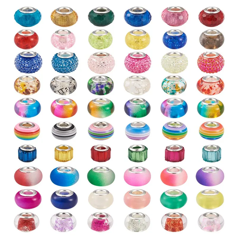 Pandahall 100pcs Mixed Color Resin European Beads Large Hole Loose Spacer Bead for Jewlery Making DIY Bracelet Necklace Findings