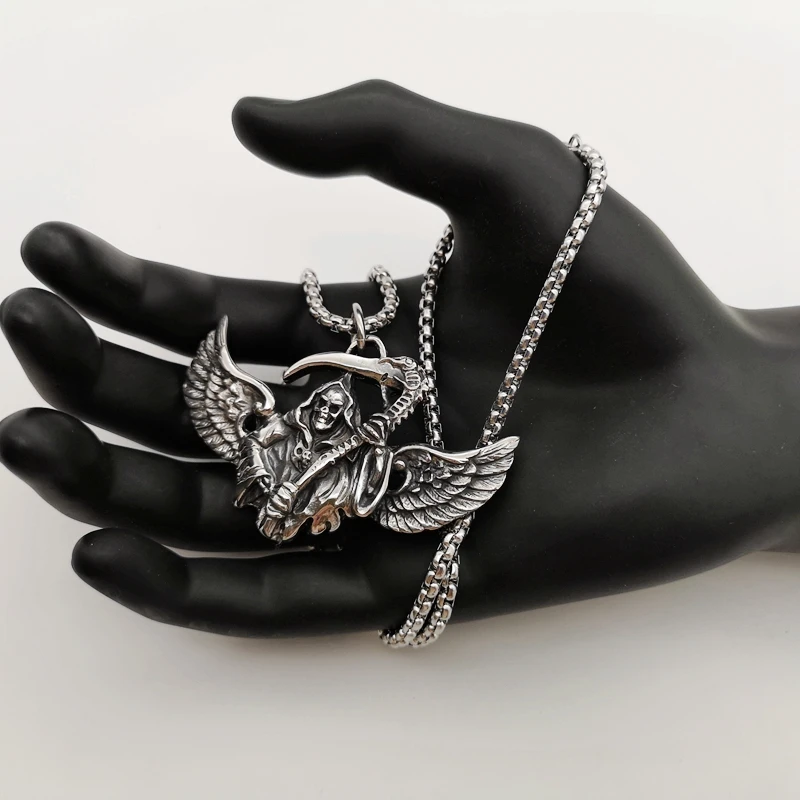 Новинка винтажное серебряное ожерелье со жнецом и крыльями из нержавеющей стали