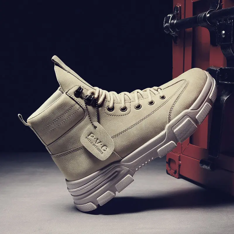 

New Men Boots Leather Waterproof Lace Up Military Boots Men Winter Ankle Lightweight Shoes for Men Winter Casual Non Slip erf4