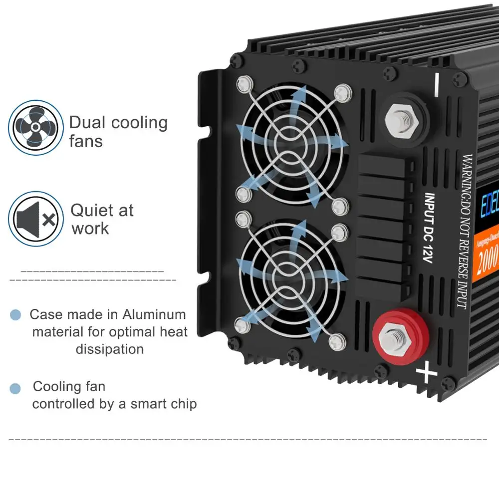 EDECOA 2000 Вт чистый синусоидальный сигнал постоянного тока 12 В в переменный ток 220 230