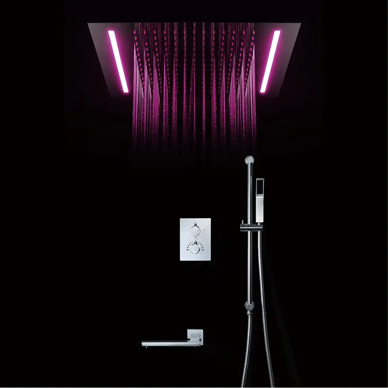 Shower Set Светодиодный потолочный роскошный 500x360 мм для ванной комнаты, 304 из нержавеющей стали, верхний душ с дождевой насадкой, полированный термостатический набор душевых смесителей - Цвет: Shower Set