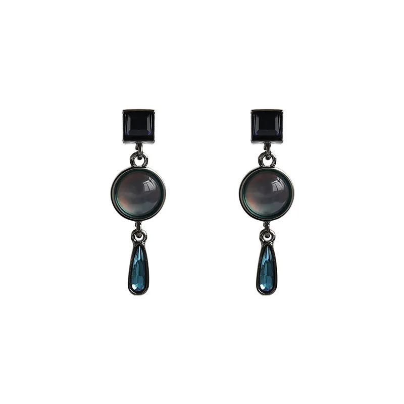 

Vintage Sparkly Opal Stone Blue Color Drop Dangle Earrings for Women Girl Retro Metal Long Tassel Earrings Statement Jewelry