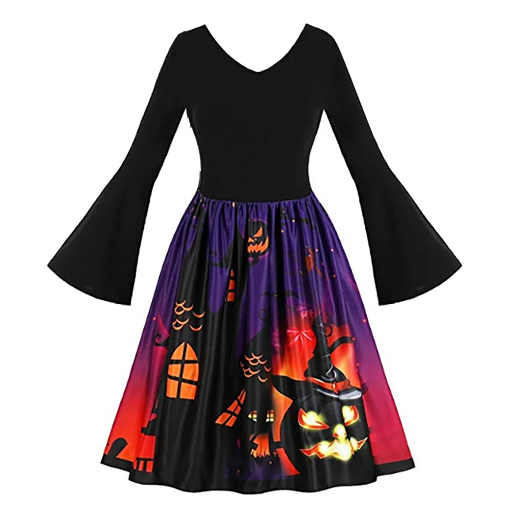Женское платье с длинным рукавом винтажный костюм тыквы на Хэллоуин вечернее для