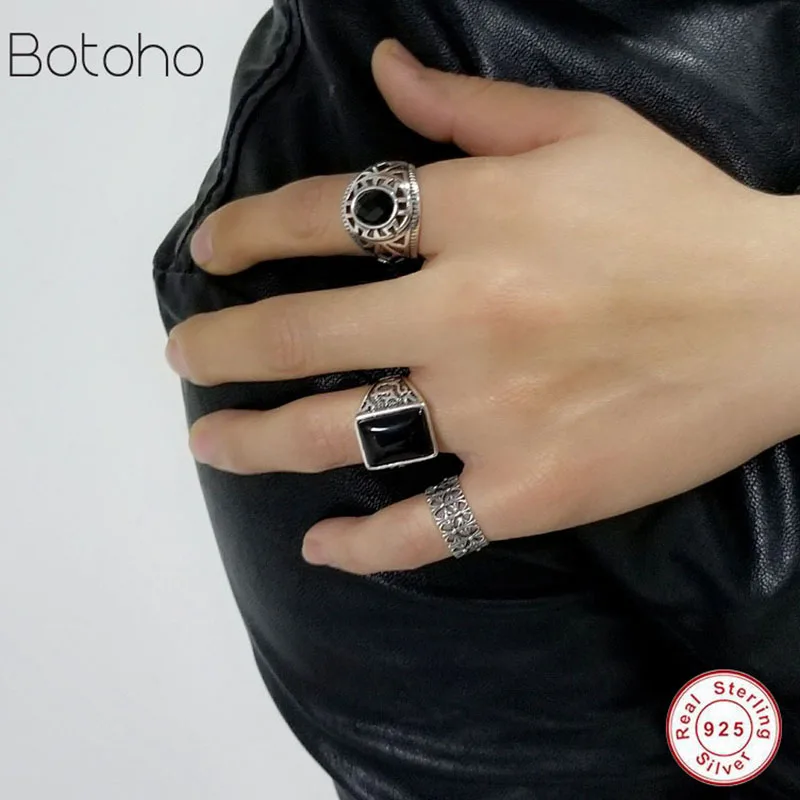 Мужское кольцо из серебра 925 пробы с ониксом и натуральным камнем | Украшения