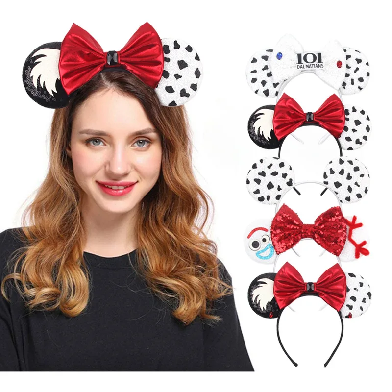 

Latest Mickey Mouse Ears Headbands Candy Colored Sequined Bow Headband Holiday Party Girls Hair Band 2021 Hair Accessories