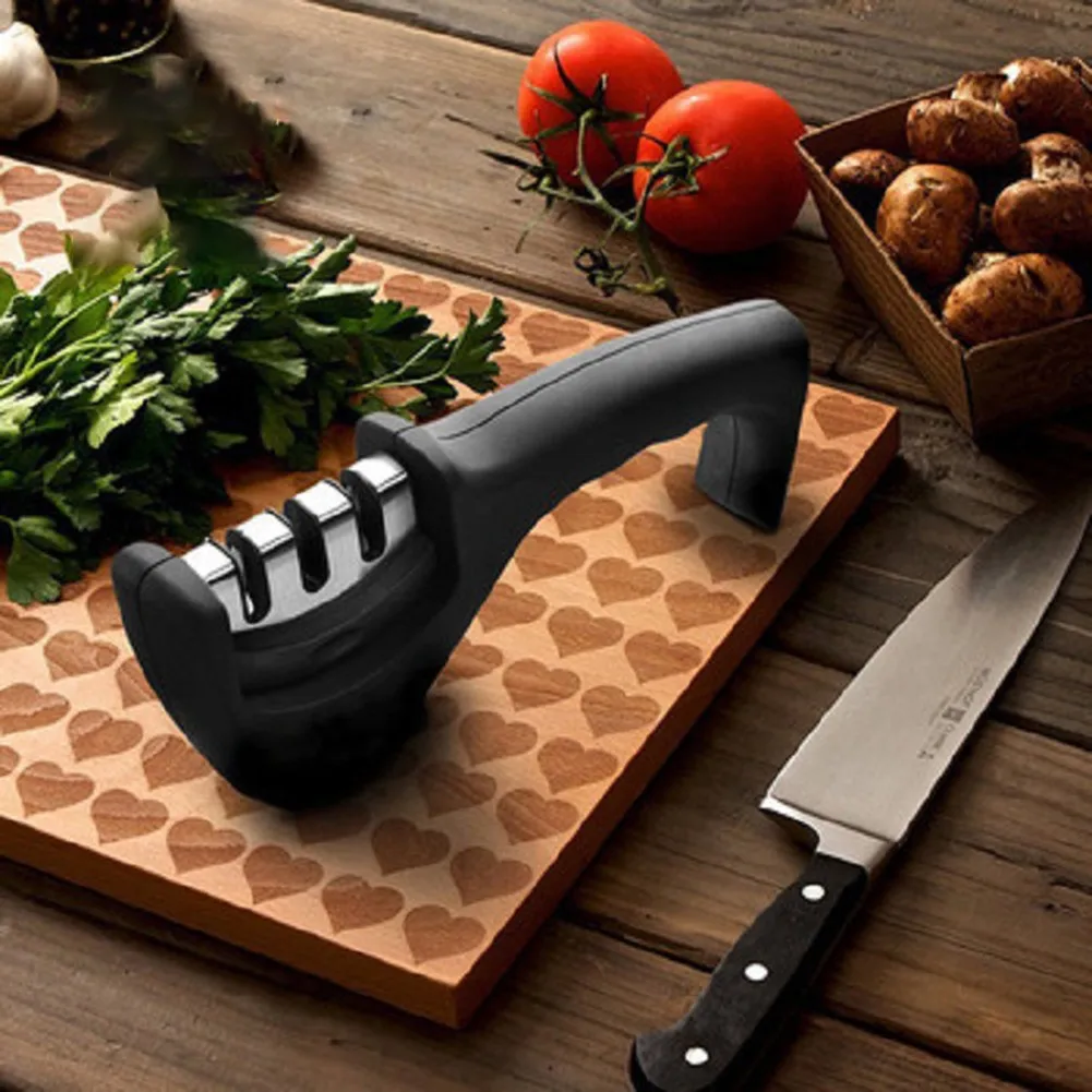 

Professional 3 Stages Sharpener Kitchen Sharpening Stone Ceramic Sharpener Tool 3-slot Handle Sharpener