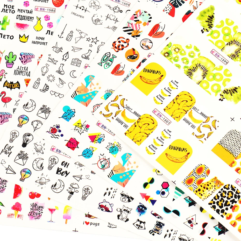 12 шт. наклейки для ногтей в виде клубники лимона фруктов абстрактное изображение