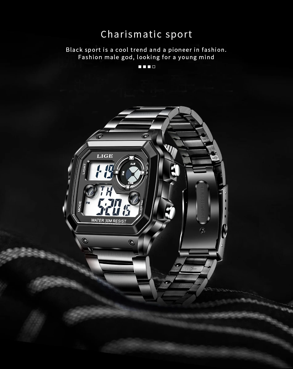 LIGE-Relógio de pulso esportivo digital militar masculino,