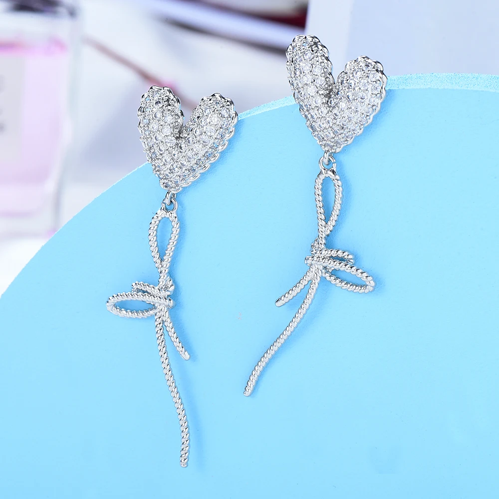 

Blachette High Quality Luxury Exquisite Heart Earrings Women's Wedding Party Daily Sweet Zirconia Jewelry Accessories Girls Gift