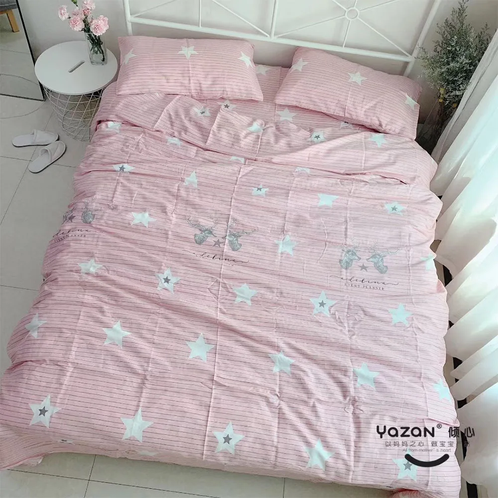 

YAZAN The high quality bedding set with 100% cotton Pure and fresh pattern Simplicity Bed sheet quilt cover pillowcase4pcs