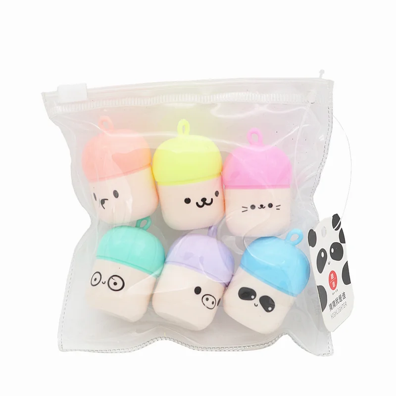 6PCS/LOT Little Pig Cute 6 Color Marker Highlighter marks students drawing Mini color pen set | Канцтовары для офиса и дома