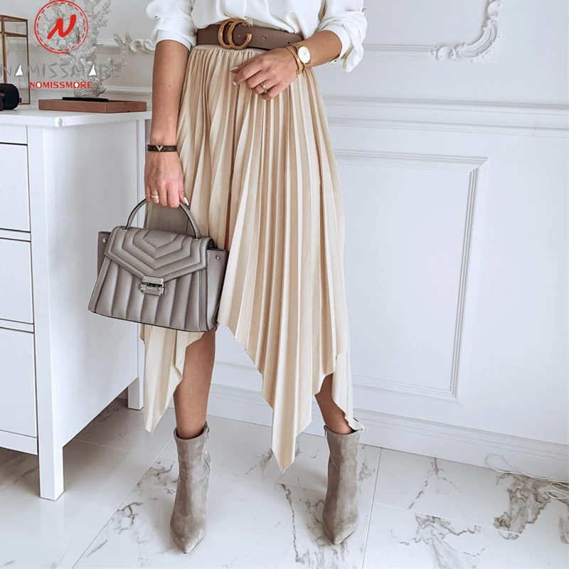 Женская плиссированная юбка элегантная однотонная офисная до колена с