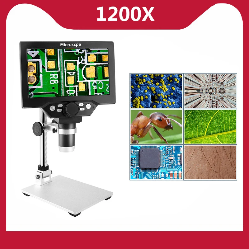

G1200 0-1200X 12MP Electronic Digital Microscope Video 7inch LCD Continuous Amplification Magnifier Solder Phone Repair