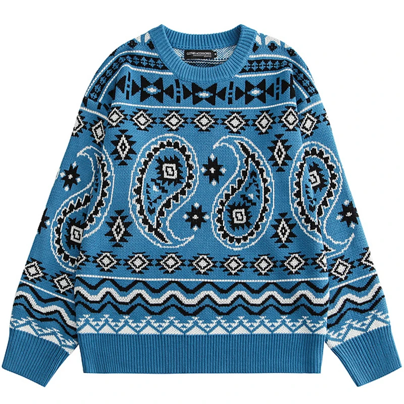 

Мужские Ретро Свитера оверсайз с пейсли-огурцами, вязаные свободные свитера, уличная одежда, зимняя вязаная одежда в стиле хип-хоп унисекс, ...