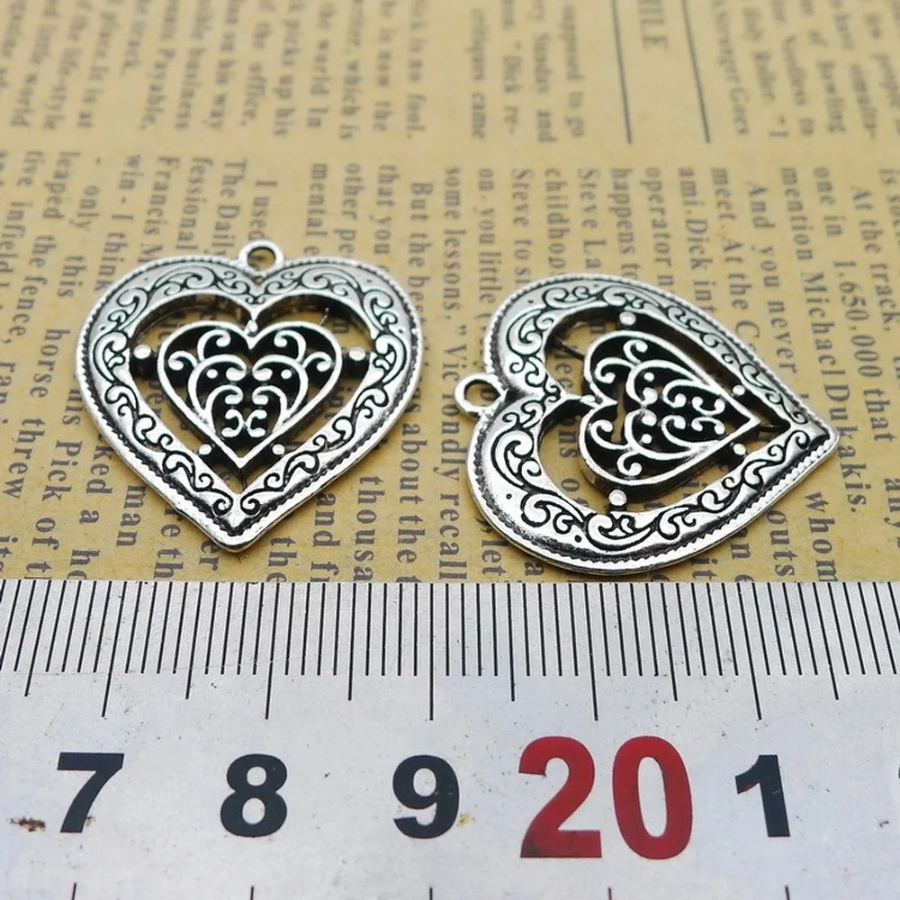

50pcs Heart Charms 26mm x 28mm DIY Jewelry Making Pendant antique silver color