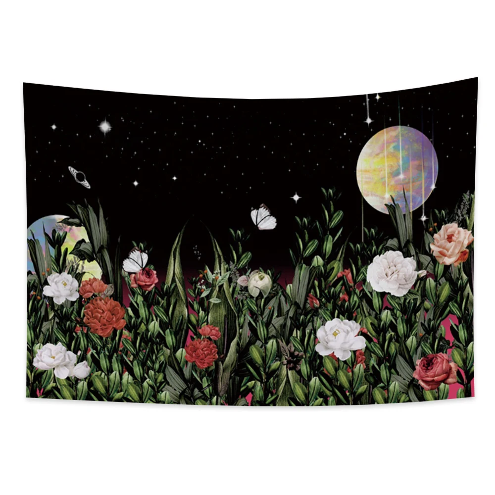

The New Black Starry Sky Wind Fashion Tapestry Flowers Dreamy Wall Hangings Beach Towel Home Living Room Bedroom Wall Decoratio