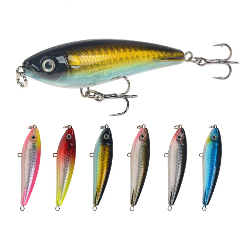 

6Colors 7.5cm/12g Artificial Sinking Pencil Plastic Hard Bait Wobbler BBK 6# Blood Tank Hook Bionic Bait 3D Eyes Fishing Lures