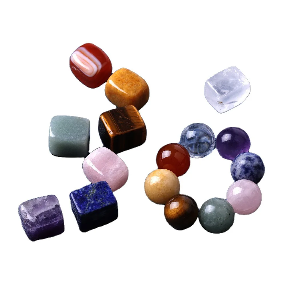 

8 Pcs Natural Tumbled gems 14-18mm Mix Rock Quartz Bead Ball om Chakra 7 Yoga Meditation Healing Crystal Polishing Home Decorate